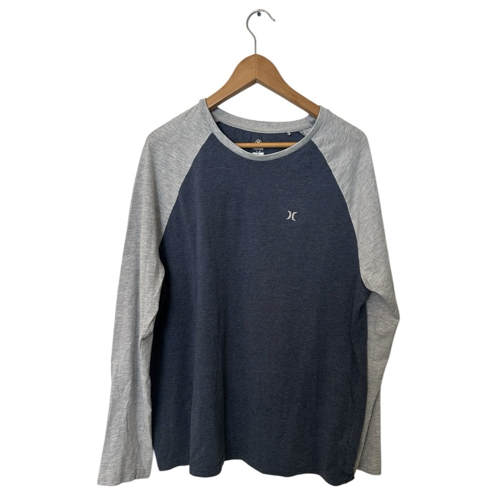 Hurley Men’s Long Sleeve Raglan Baseball T-Shirt Size Extra Large XL Blue Grey